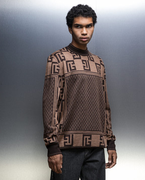 Balmain Коричневый джемпер с шерстью в логотип монограмма шаблон. BH0KD000KF34