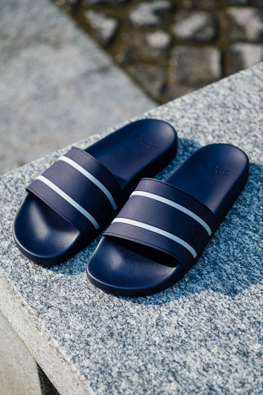 Brunello Cucinelli Синие слайдеры с фактурным логотипом MZUPOSR302 изображение 6