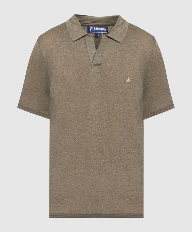Vilebrequin Khaki Pyramid linen polo shirt PYRE9O00