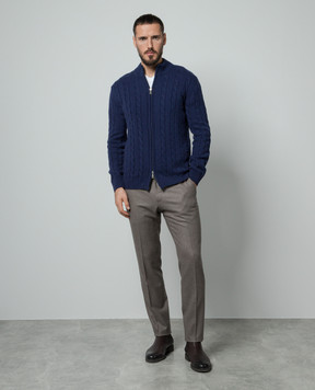 Cashmere&Whiskey Синий кардиган с кашемиром в фактурный узор 80606C