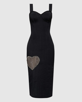 Frolov Черное корсетное платье миди с фигурным вырезом с кристаллами 1311BKPLF23