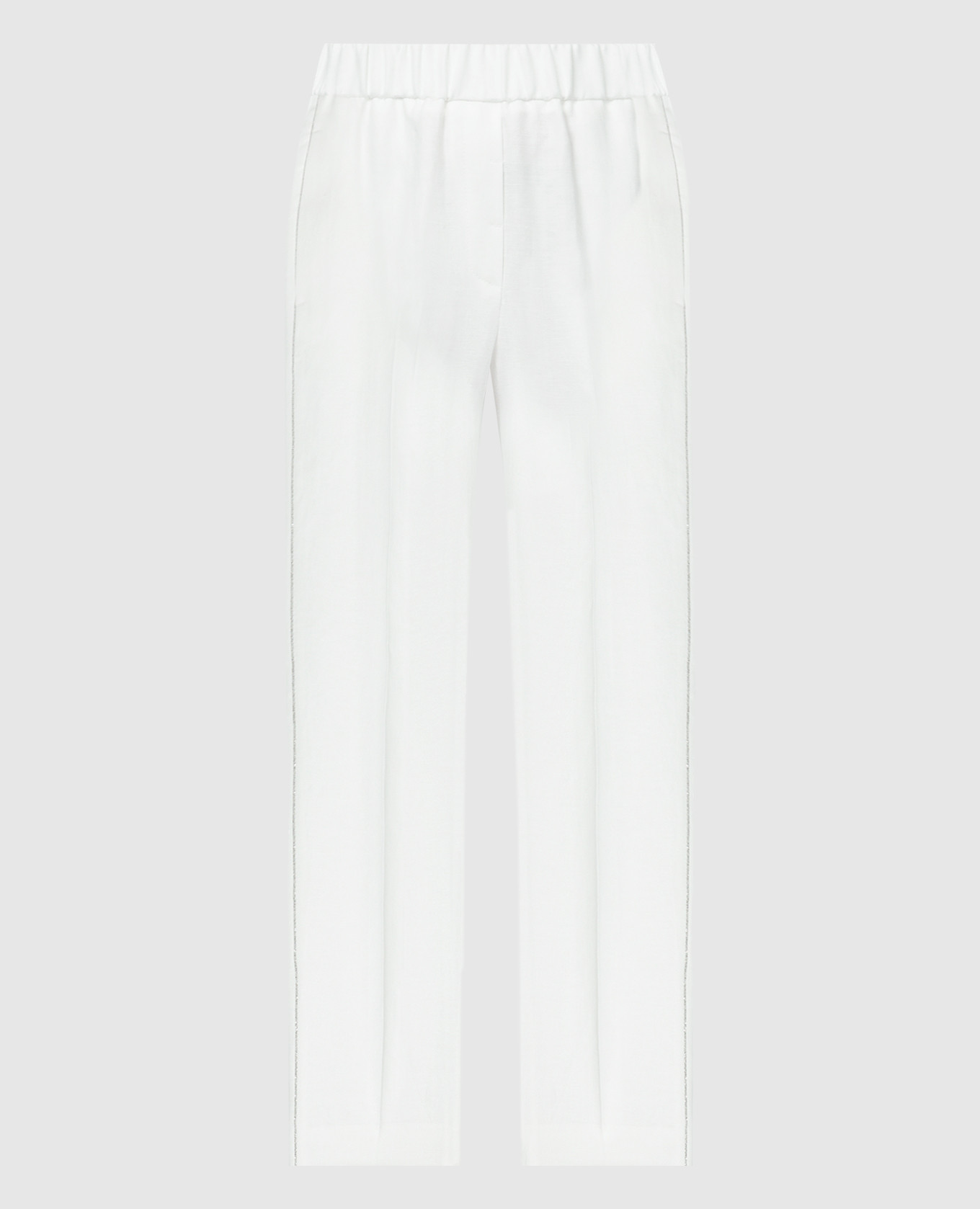 Белые брюки из льна с цепочкой мониль