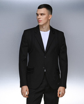 Off-White Черный блейзер из шерсти с аппликациями OMEN094S24FAB001