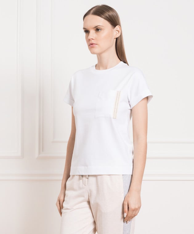 Peserico White t-shirt with monil chain S06652J000070 изображение 3