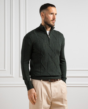 Cashmere&Whiskey Зеленый свитер из шерсти в фактурный узор PL007
