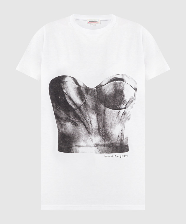 Alexander McQueen White t-shirt with bustier print 735039QZAHZ