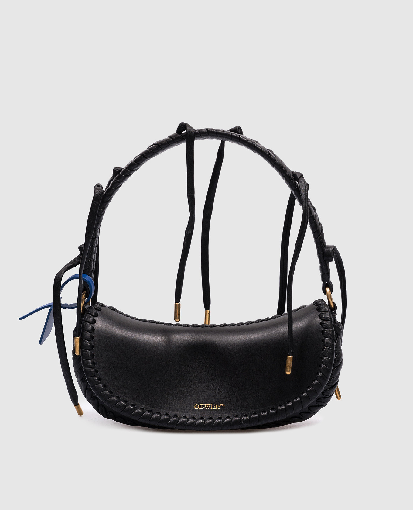 

Черная кожаная сумка-багет с логотипом, Черный, Сумки на плечо