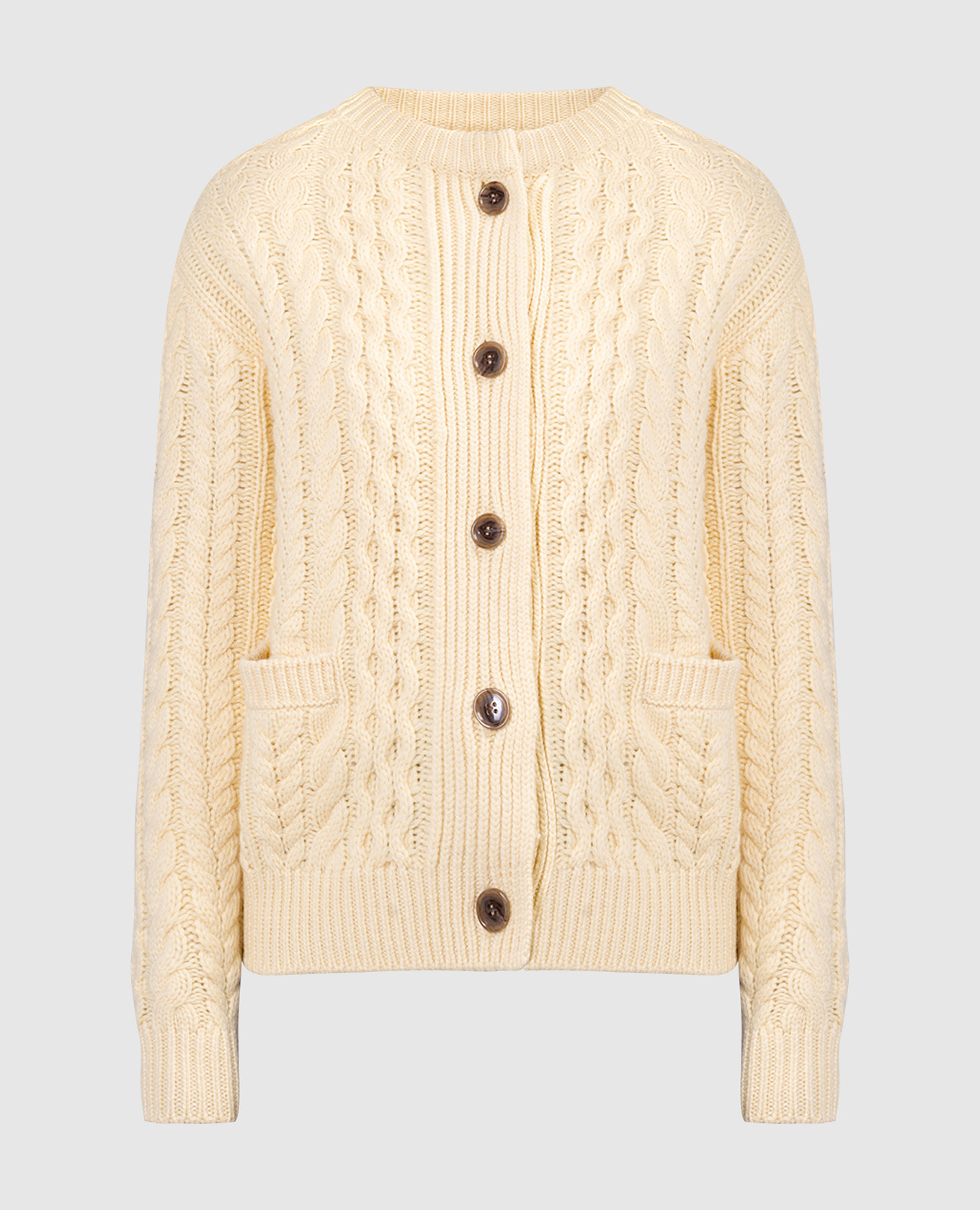 Yellow cashmere cardigan in a textured pattern