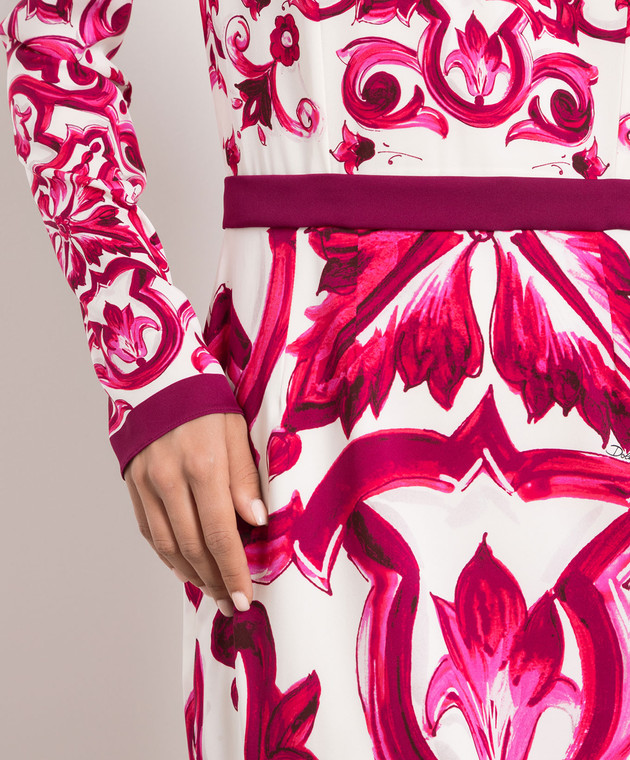 Dolce&Gabbana Pink majolica silk midi dress F6ZJ7THPABK image 5