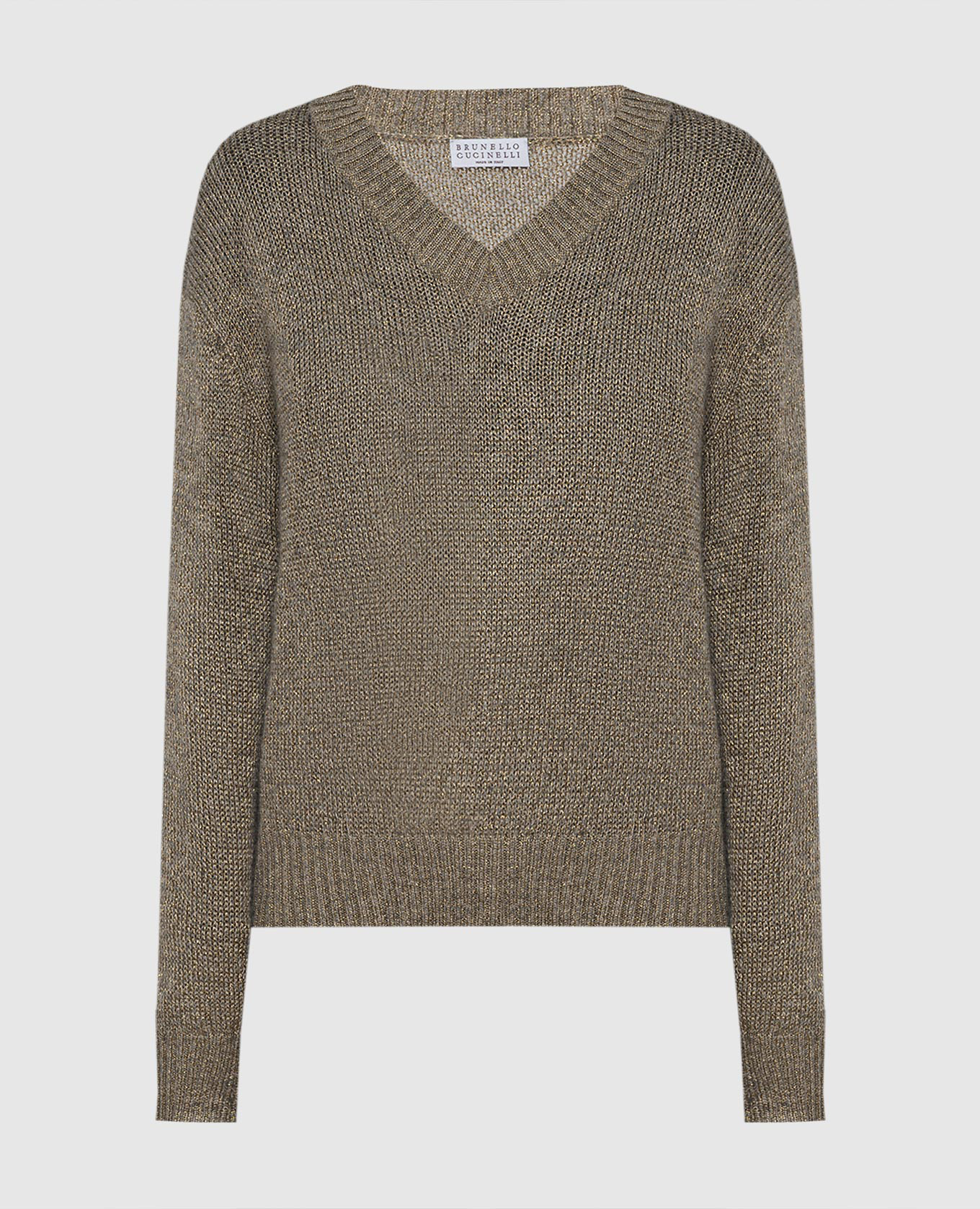 Brown melange sweater with wool and lurex