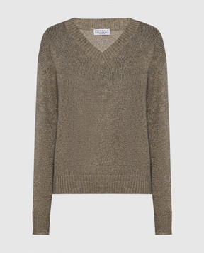 Brunello Cucinelli Коричневый меланжевый пуловер с шерстью и люрексом MLE727602