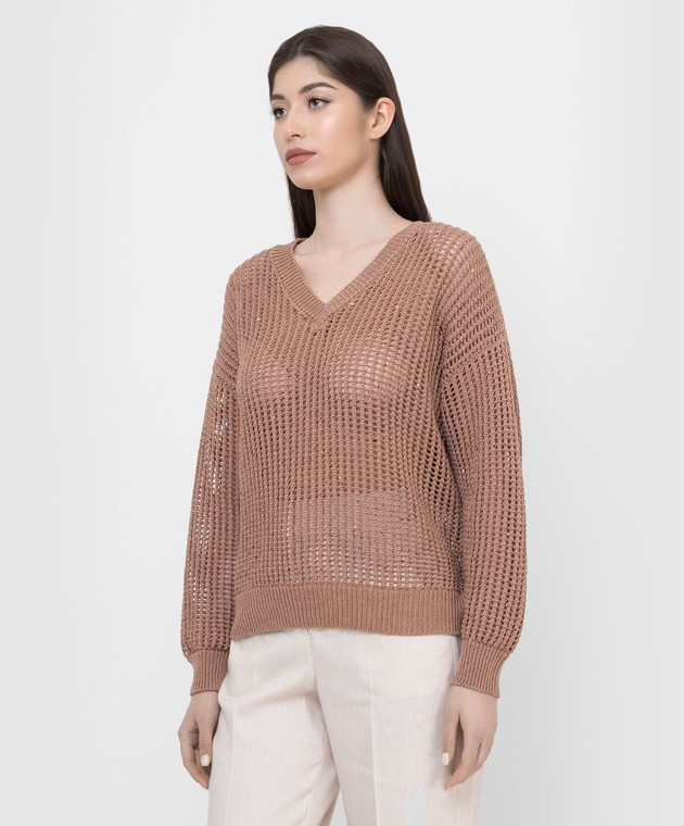 Peserico Світло-коричневий ажурний пуловер у паєтках S99521F059143A зображення 3