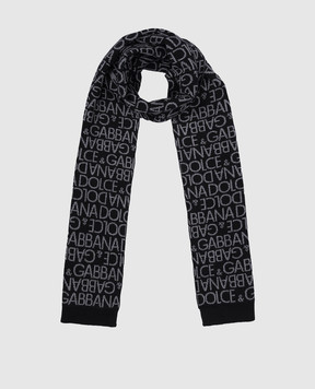 Dolce&Gabbana Дитячий чорний шарф з вовни у візерунок логотипа LBKAD6JCVQ5