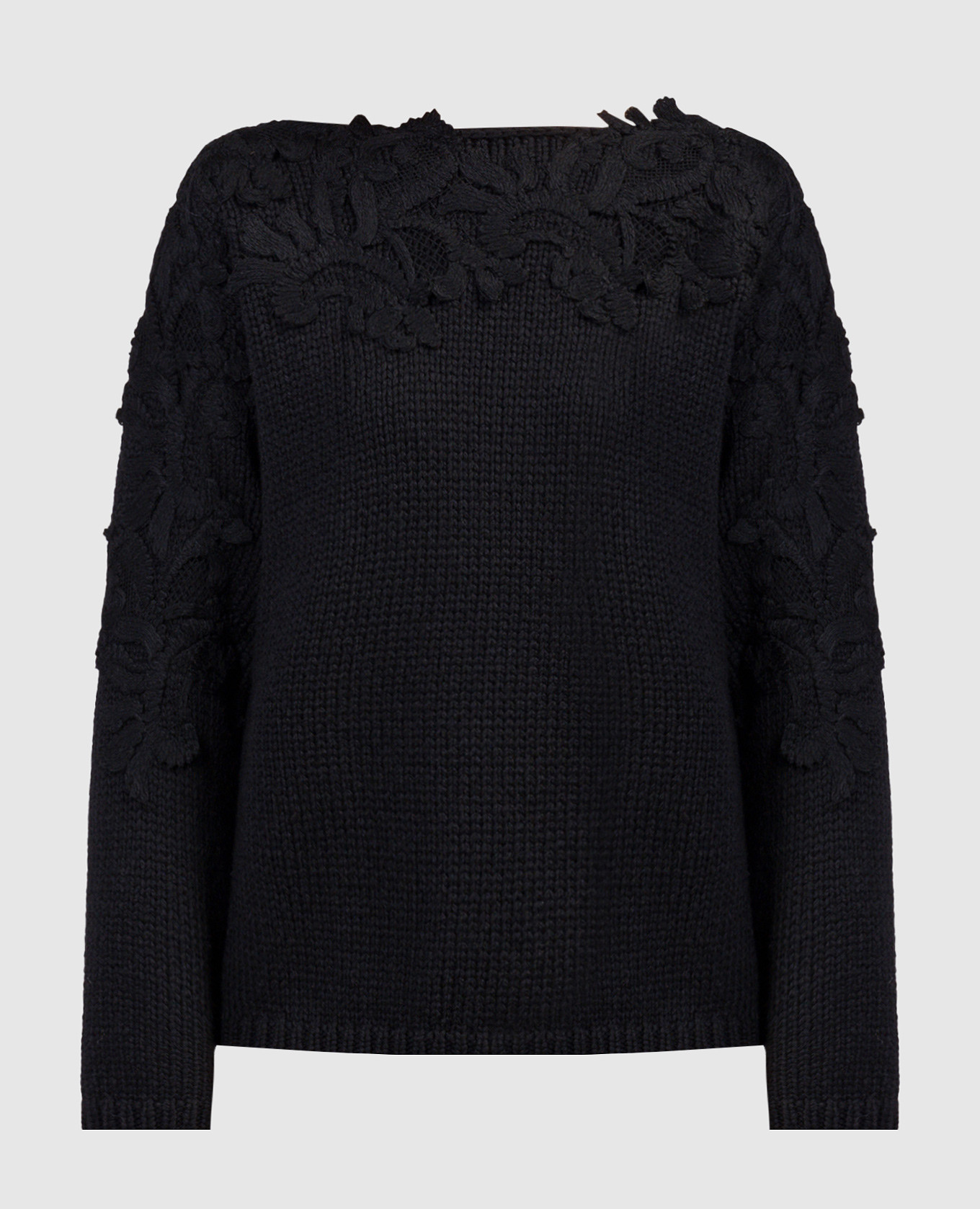 Black wool sweater with lace