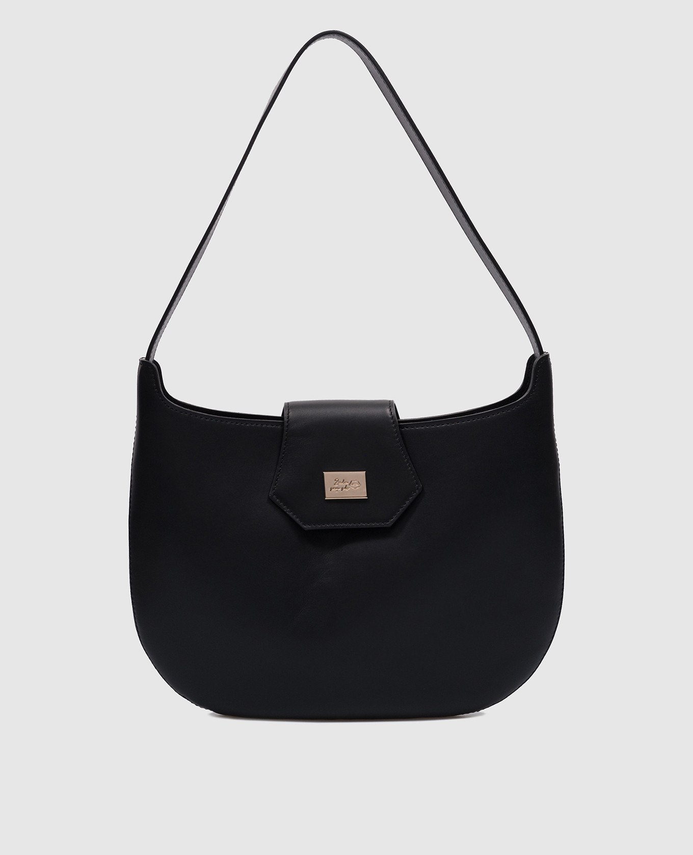 

Черная кожаная сумка с металлическим логотипом, Черный, Сумки на плечо