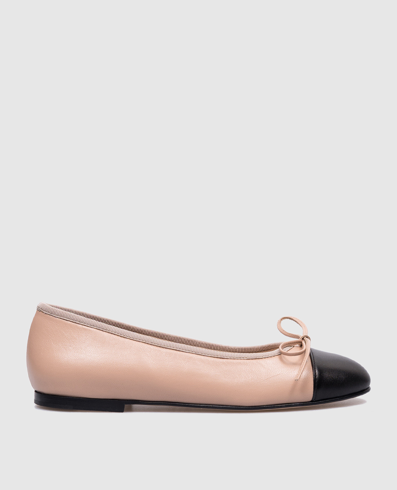 

Бежевые кожаные балетки с бантиком, Бежевый, Балетки