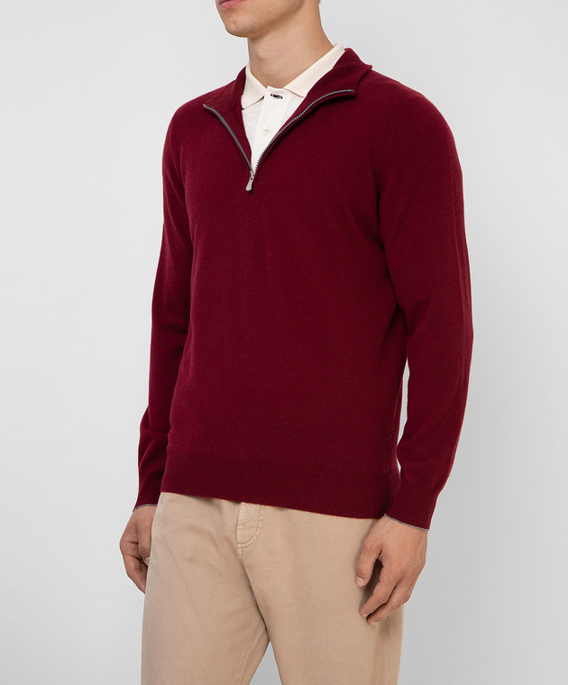Brunello Cucinelli Бордове поло з вовни, кашеміру і шовку M3600124 зображення 3