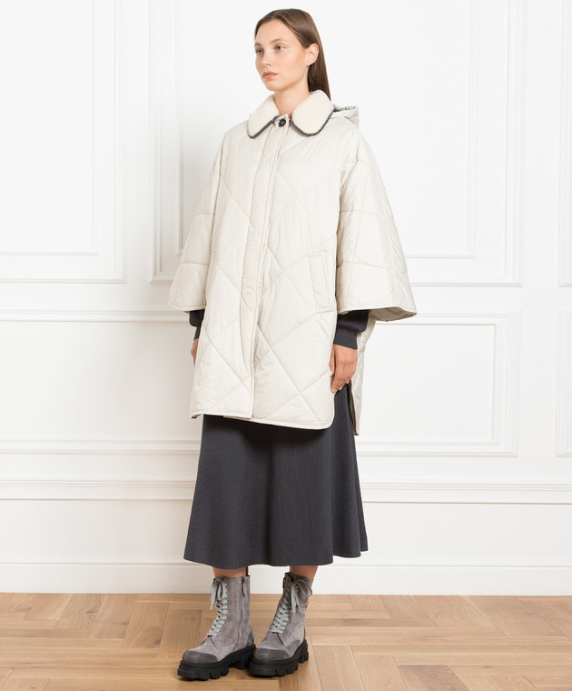 Brunello Cucinelli Бежевий кейп з ланцюжком моніль MH5049804P зображення 3