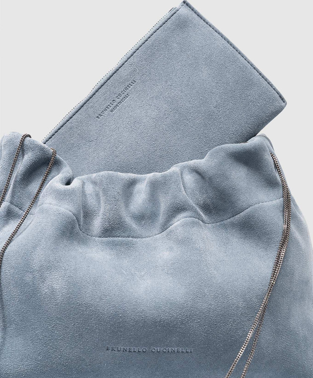 Brunello Cucinelli Голубая замшевая сумка Soft с логотипом MBDLD2570 изображение 5