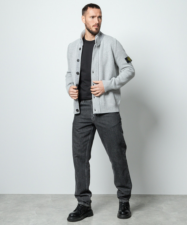 Stone Island Серый кардиган с патчем логотипа 7915547A3 изображение 2