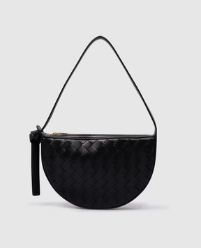Bottega Veneta Чорна шкіряна сумка-седл Sunrise з плетінням 763747VCPP3