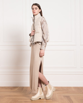 Brunello Cucinelli Бежевая юбка в рубчике с цепочкой мониль M19122689
