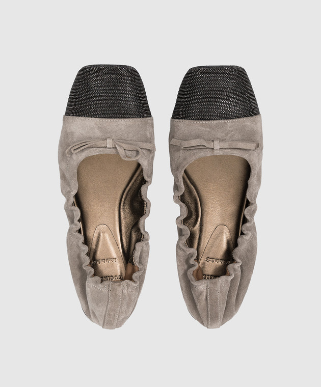 Brunello Cucinelli Gray suede ballet flats with monil chain MZSFC2607 image 4