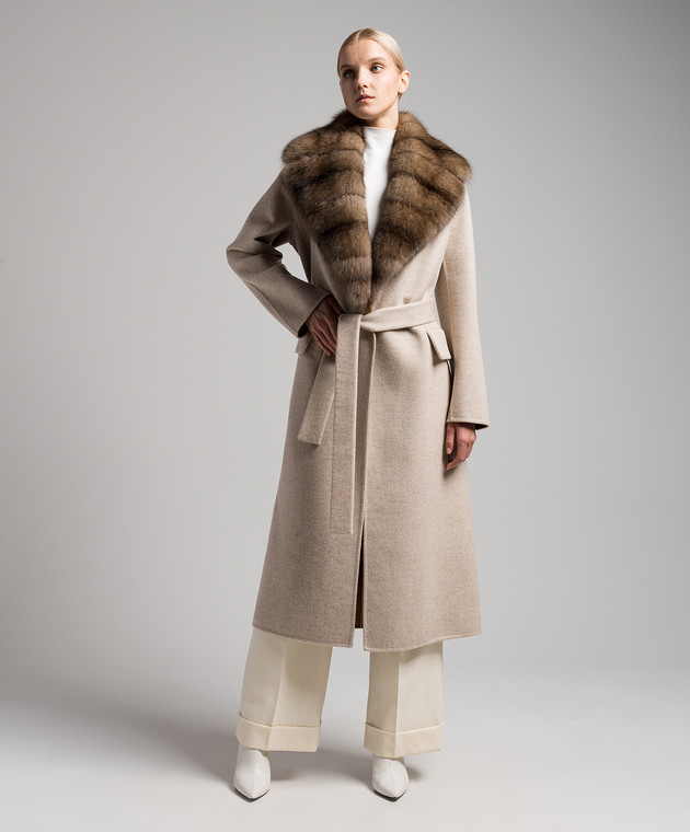 Fabio Gavazzi Beige cashmere coat with sable fur 1435PI image 4
