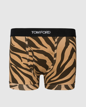 Tom Ford Коричневые трусы-боксеры в анималистичный принт с логотипом. T4LC31660