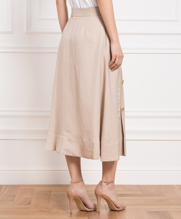 Beige Midi Skirt - High Waisted Linen Skirt - Side Button Skirt