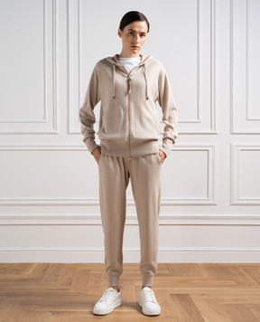 Brunello Cucinelli Бежевая спортивная кофта из кашемира с цепочкой мониль M12169106
