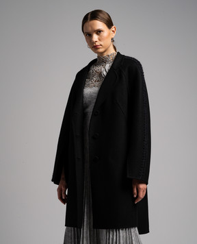 Ermanno Scervino Чорне пальто з вовни з фактурною вишивкою D436D310RHNG
