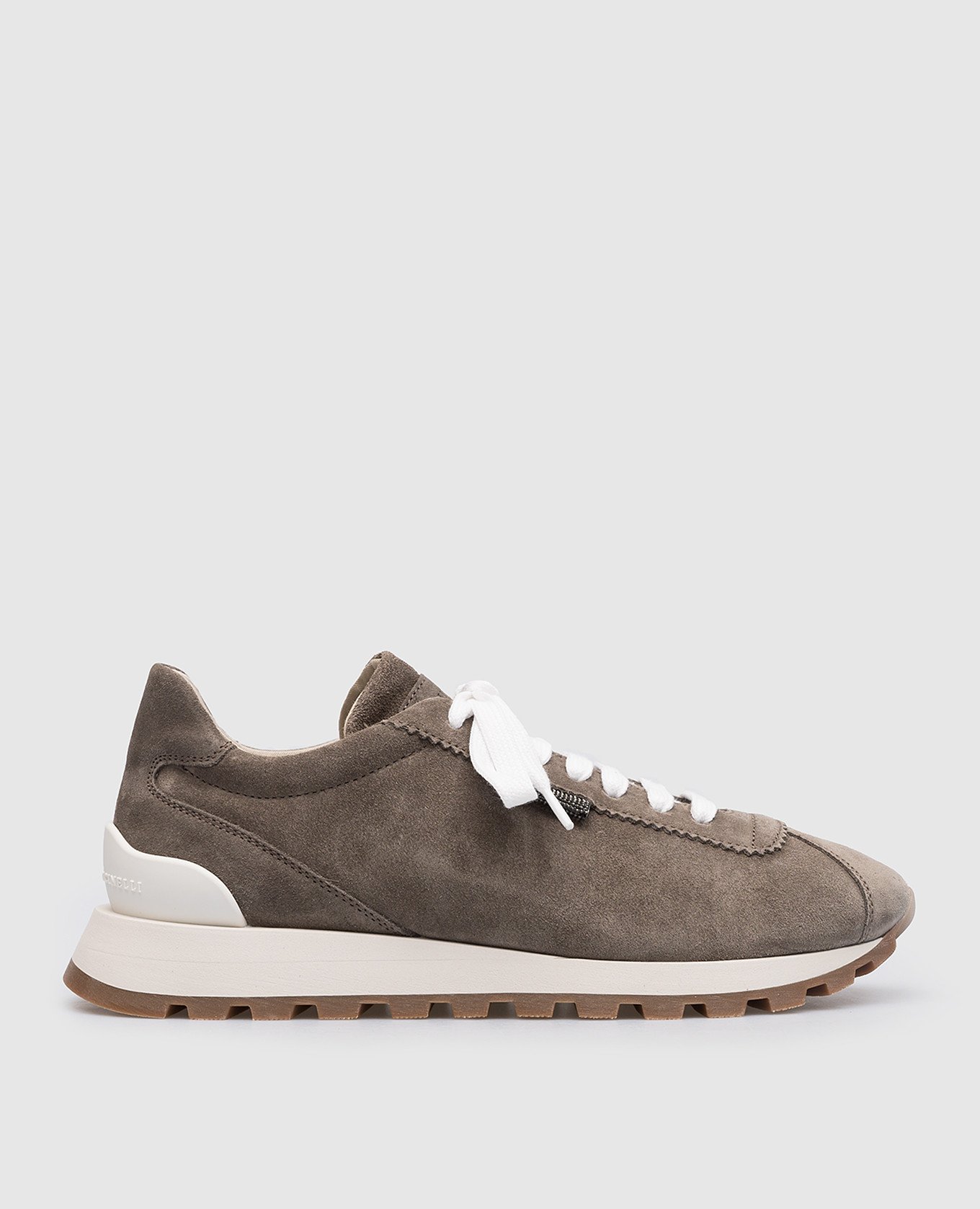 Brown suede sneakers with monil chain