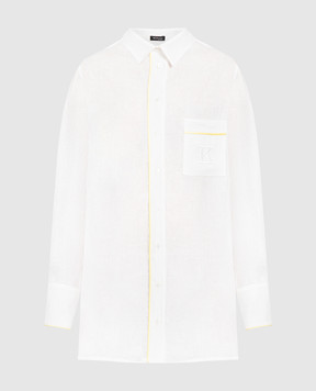 Kiton Белая рубашка из льна с вышивкой логотипа D52446K09T85