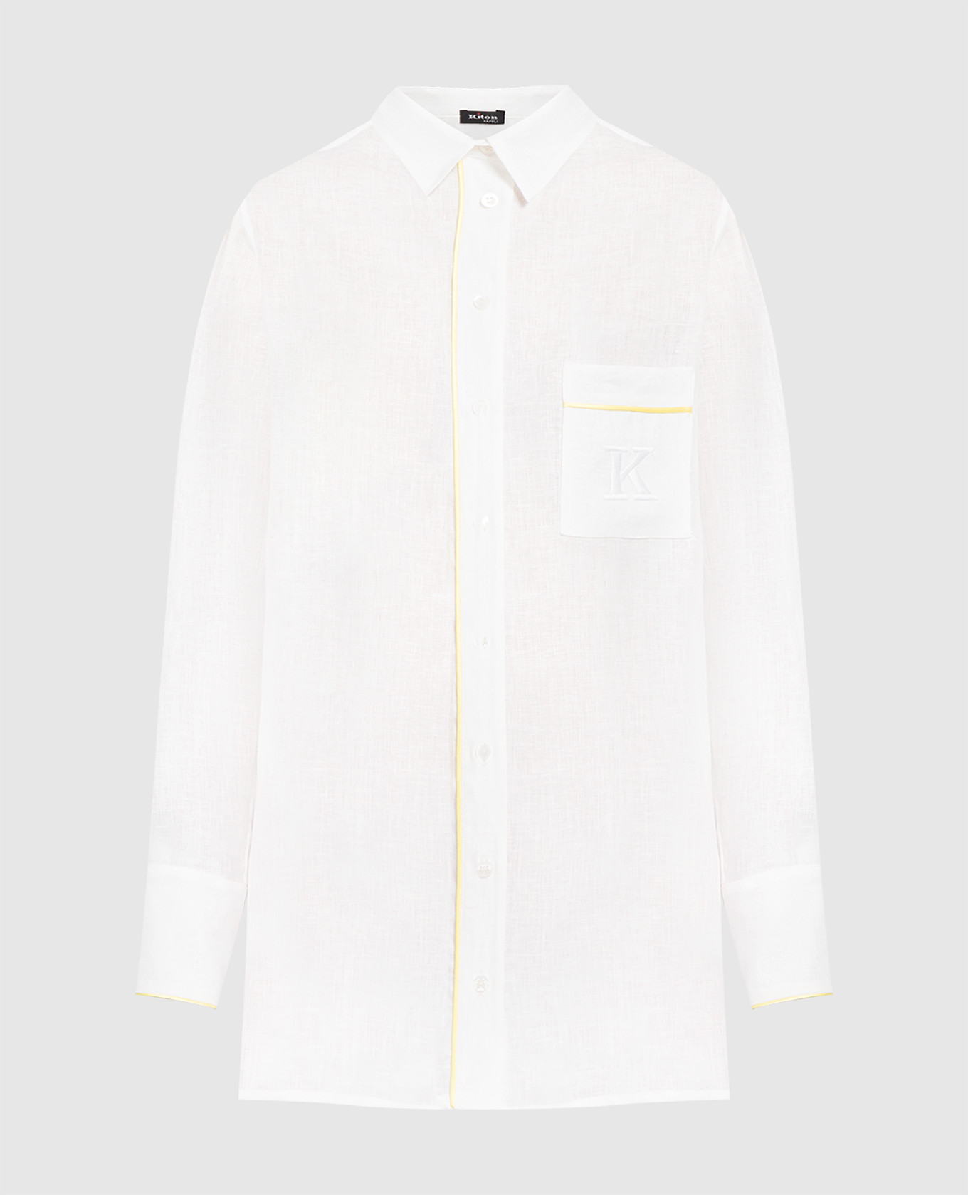 Белая рубашка из льна с вышивкой логотипа