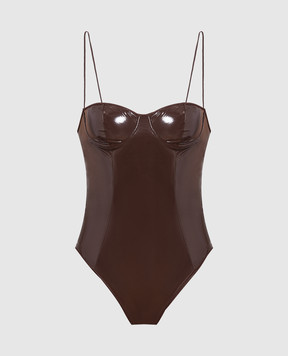 Oseree Brown Latex Balconette Maillot swimsuit XBS238LATEX