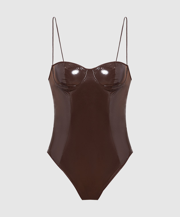Oseree Brown Latex Balconette Maillot swimsuit XBS238LATEX