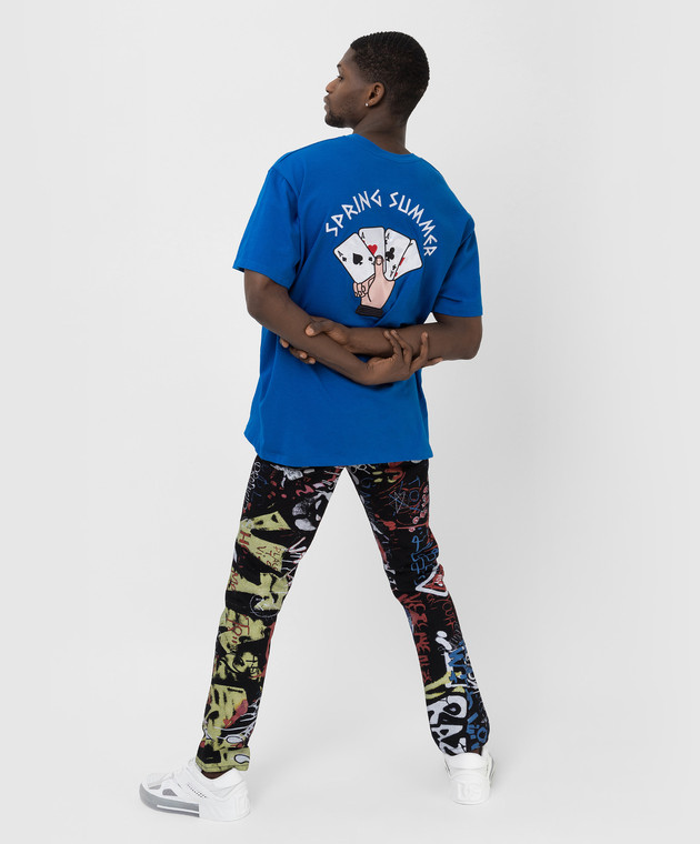 Just Don Синяя футболка с принтом 32JUSM14226326 изображение 2