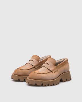 Santoni Коричневые замшевые лоферы на меху. WUFR70735GOMAHSY