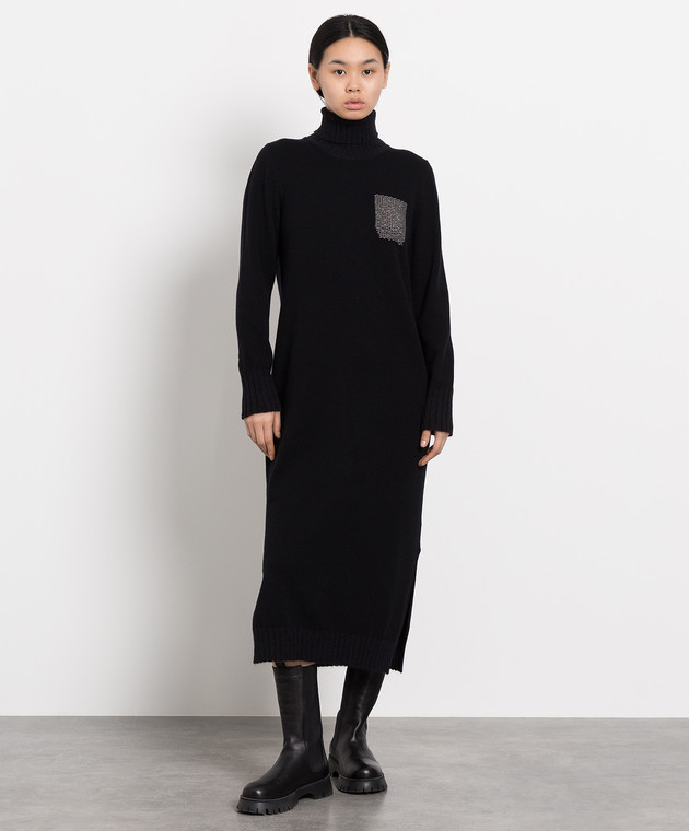 Peserico Чорна сукня- светр з ланцюжком моніллю S92192F07A9018 зображення 2