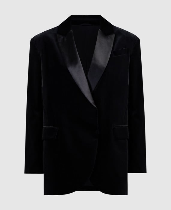Black velvet jacket with monil chain