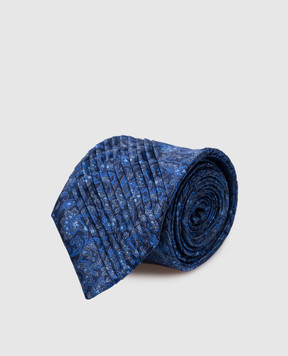 Stefano Ricci Дитяча синя краватка із шовку з плісуванням у візерунок YCK1425002