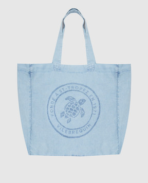 Vilebrequin Блакитна пляжна сумка Babel з льону BBLH3104w