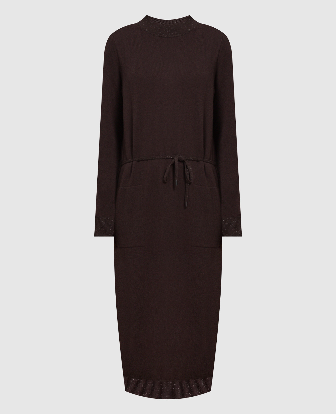 

Коричневое платье с люрексом и цепочкой мониль, Коричневый, Повседневные платья