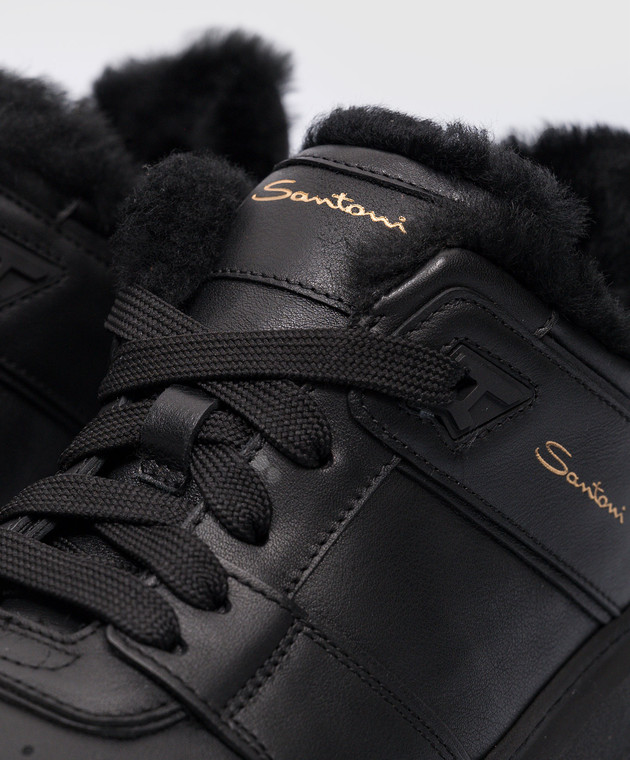Santoni Black leather sneakers with fur WBSA61160NEOPXWL image 5