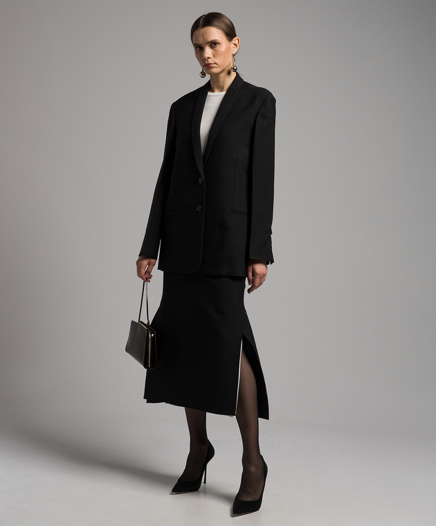 Cowal black wool jacket with curved neckline