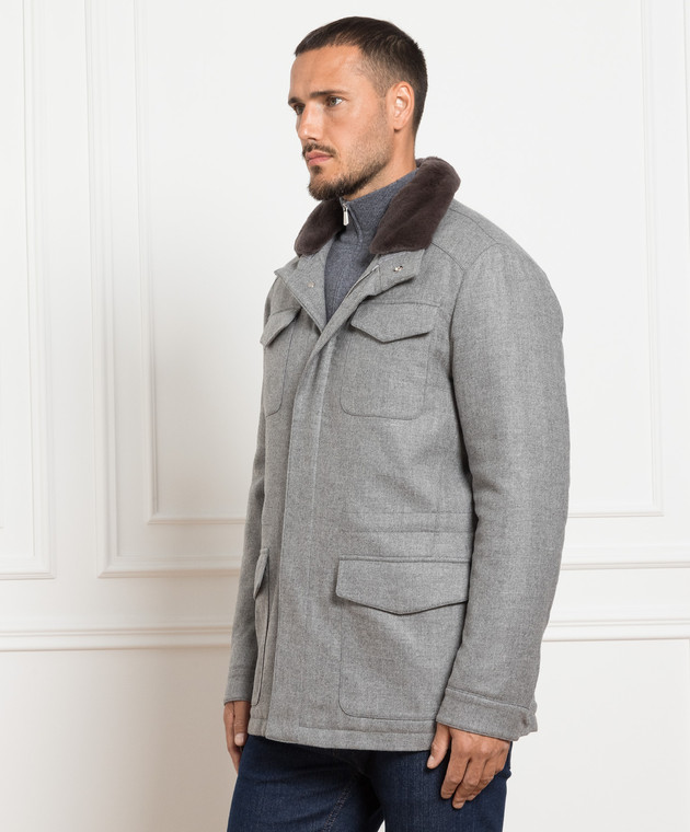 Enrico Mandelli Cappotto grigio in lana con inserto in cervo con pelliccia di visone A7T7443821 acquista online su Symbol