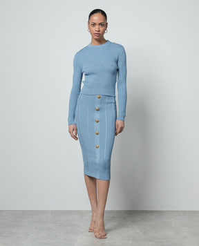 Balmain Блакитний джемпер з брендованими ґудзиками CF1KA003KF24