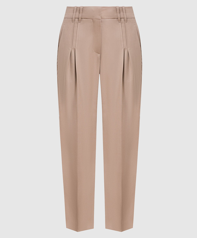 Brunello Cucinelli Brown wool trousers with monil chain MP549P8362