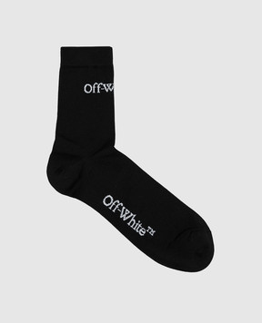 Off-White Чорні шкарпетки з контрастним візерунком логотипа OWRA034F23KNI001